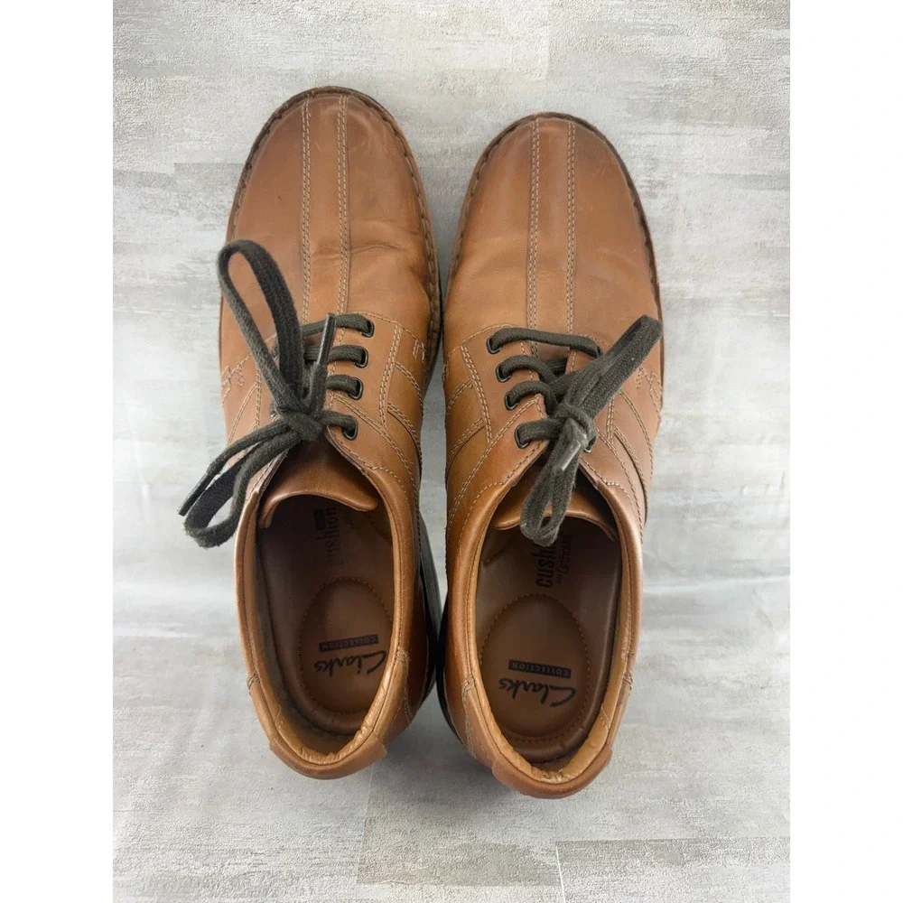 Clarks Collection Men Sz 13 Tan Leather Bicycle Toe Lace Up Oxford Shoes